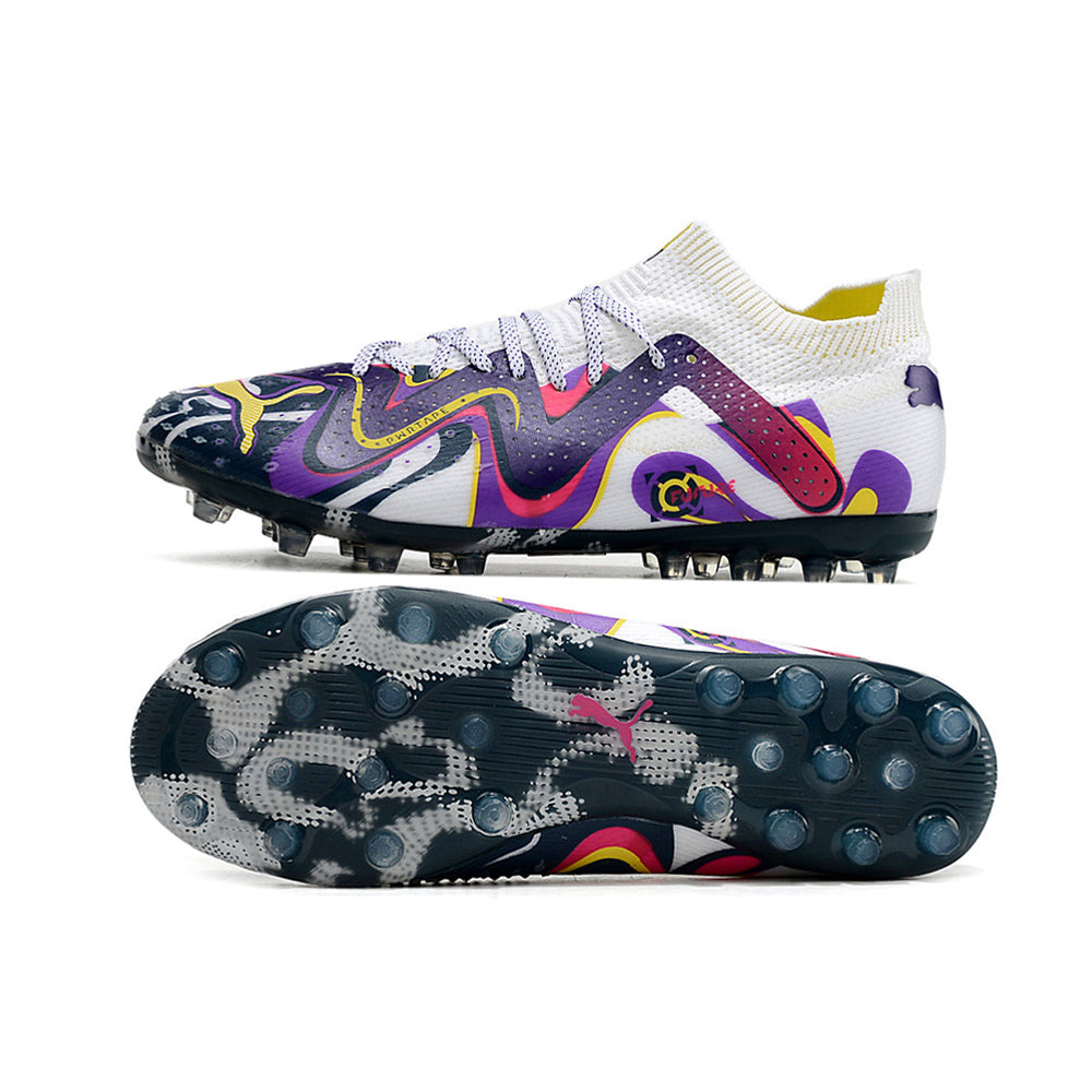 Chuteira Society Puma Future Ultimate MG Branca e Roxa 