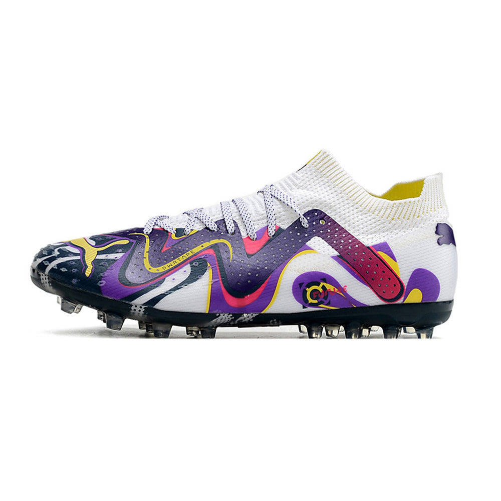 Chuteira Society Puma Future Ultimate MG Branca e Roxa 