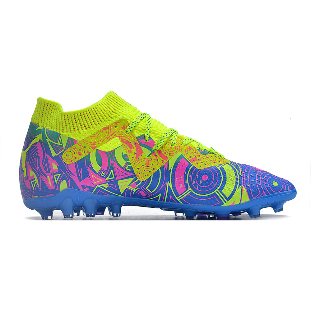 Chuteira Society Puma Future Ultimate MG Verde, Rosa e Azul 