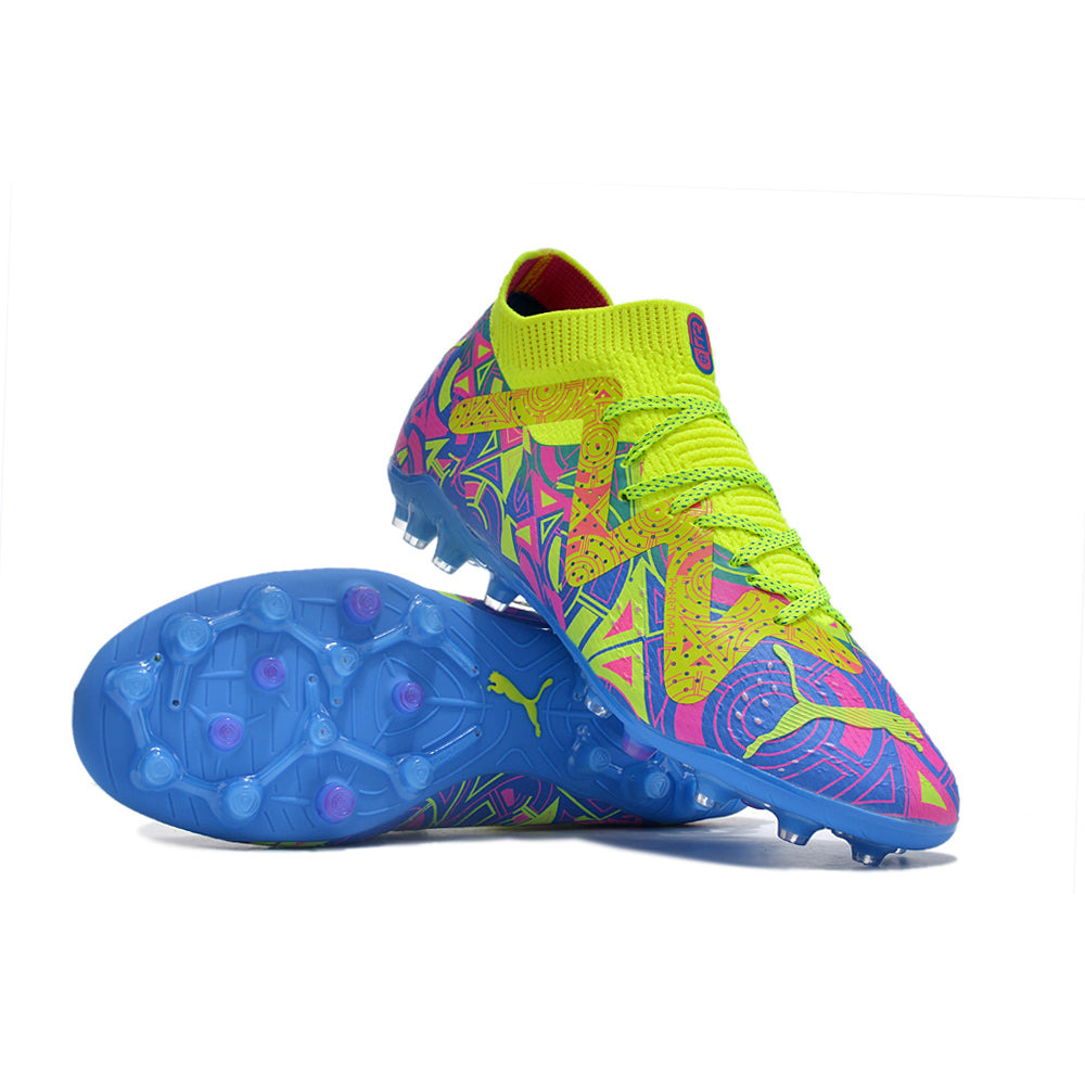 Chuteira Society Puma Future Ultimate MG Verde, Rosa e Azul 