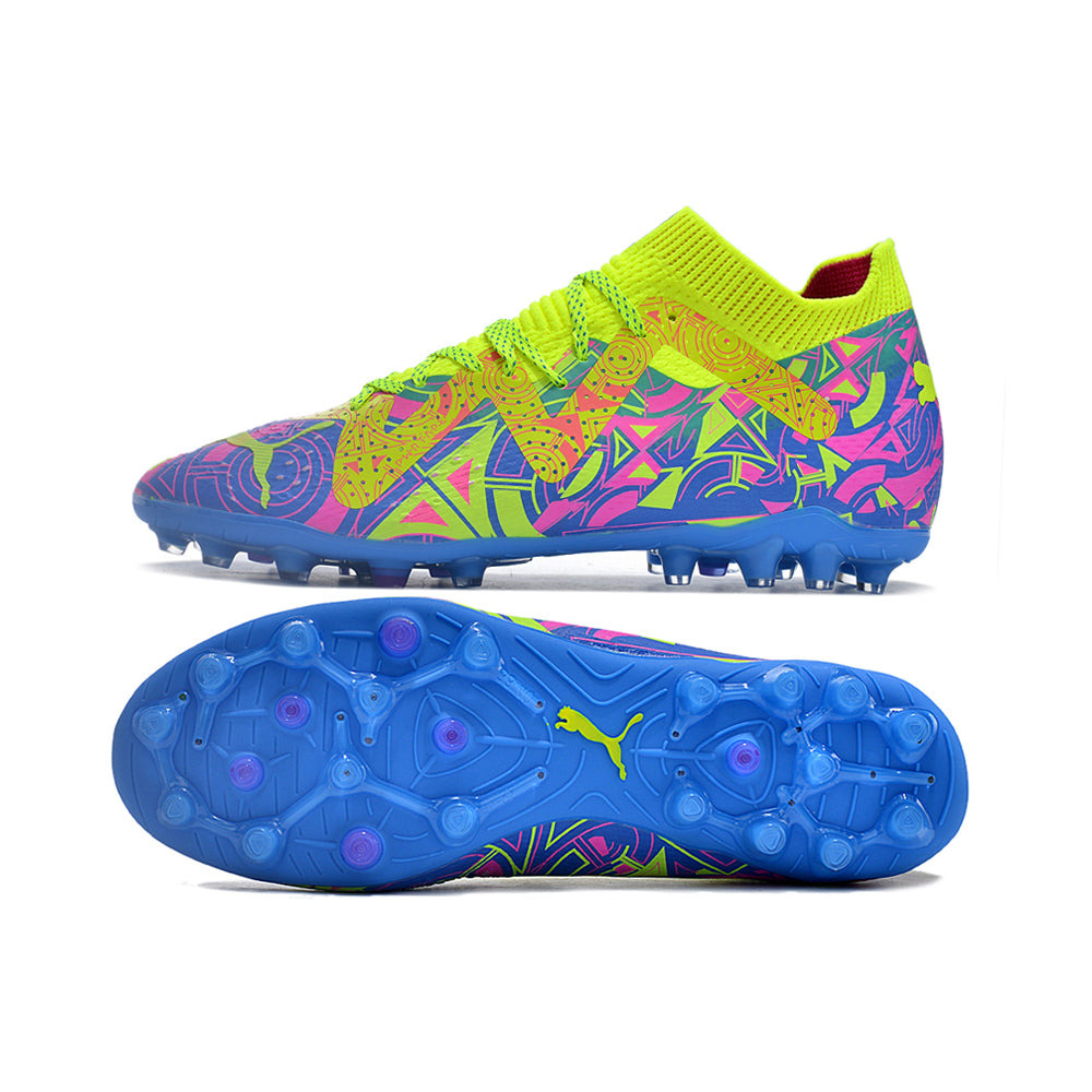 Chuteira Society Puma Future Ultimate MG Verde, Rosa e Azul 