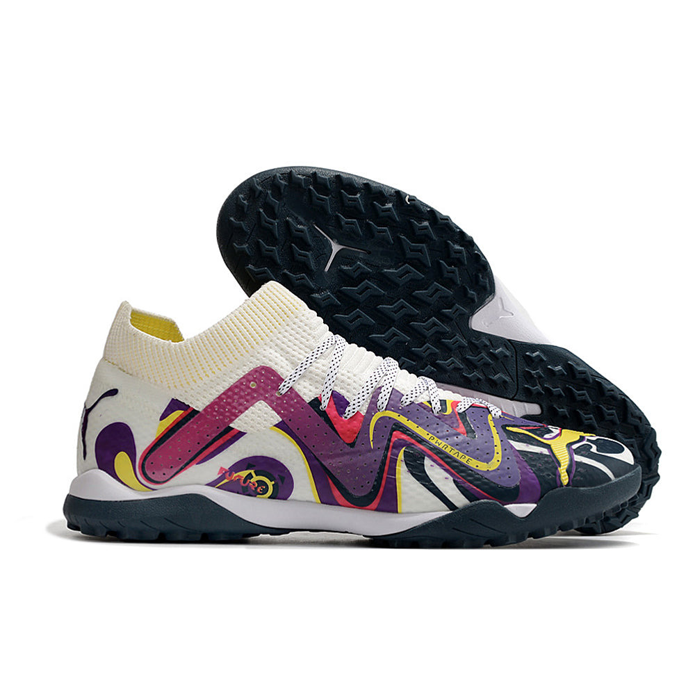 Chuteira Society Puma Future Ultimate TF Branca e Roxa 
