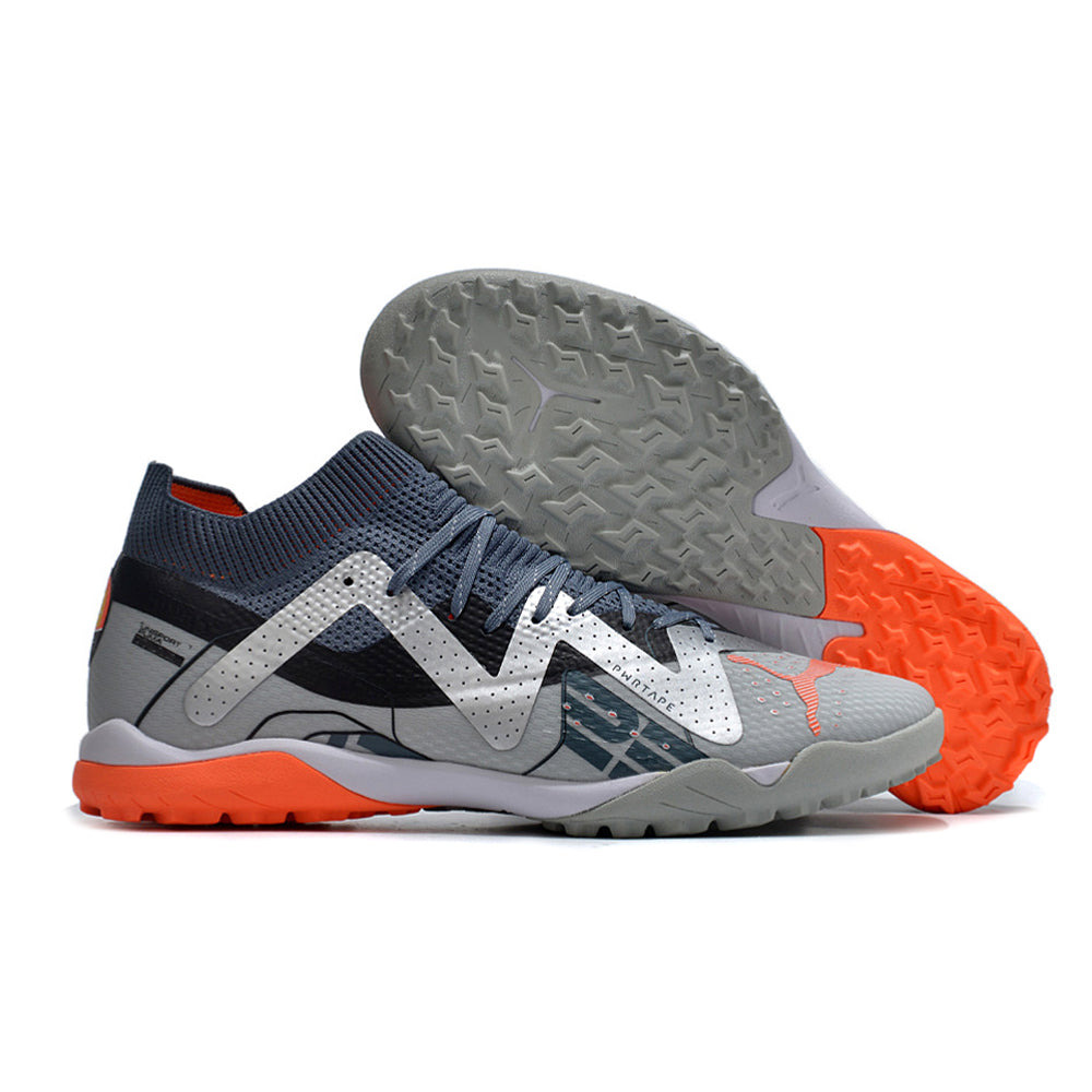 Chuteira Society Puma Future Ultimate TF Branca, Prata e Laranja 