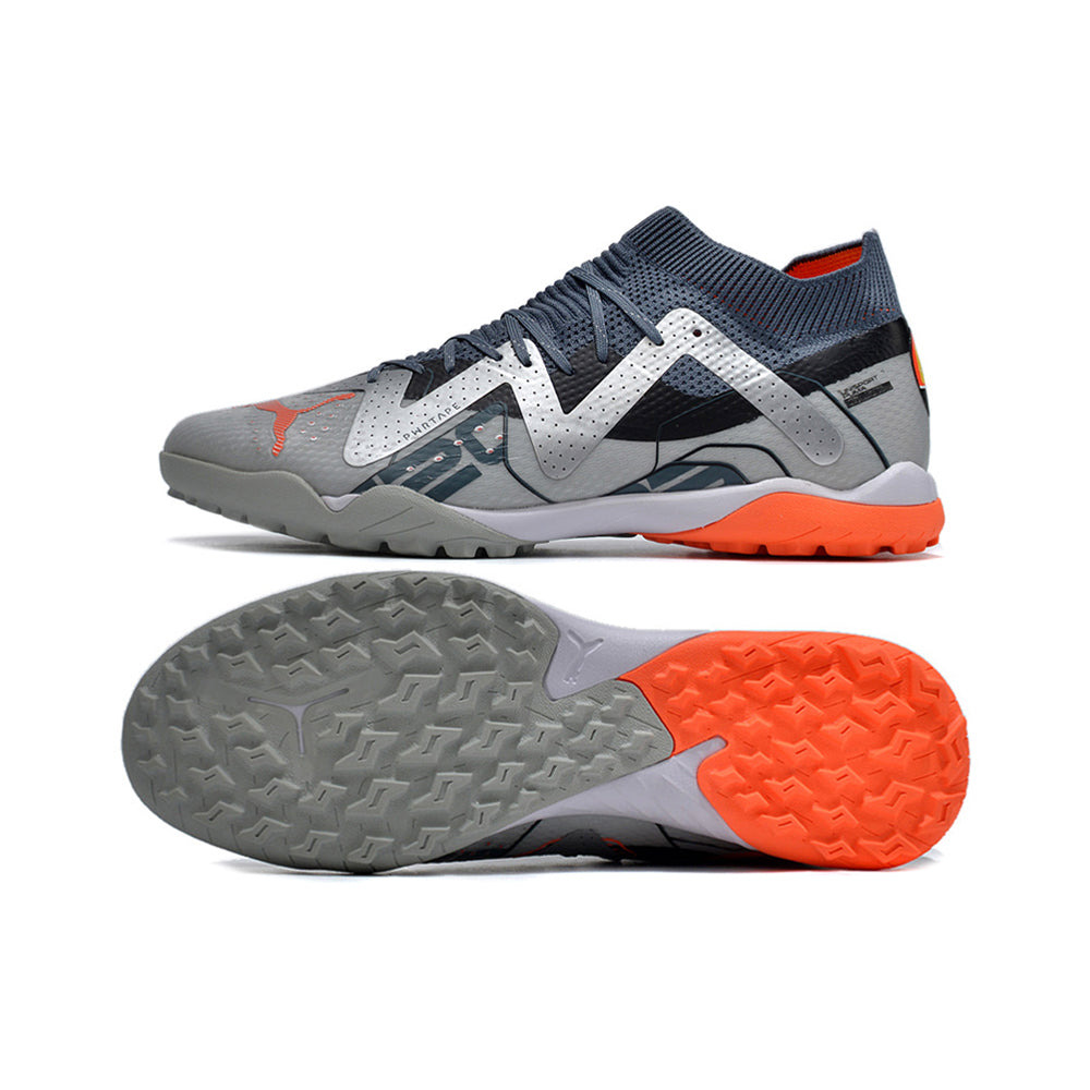 Chuteira Society Puma Future Ultimate TF Branca, Prata e Laranja 