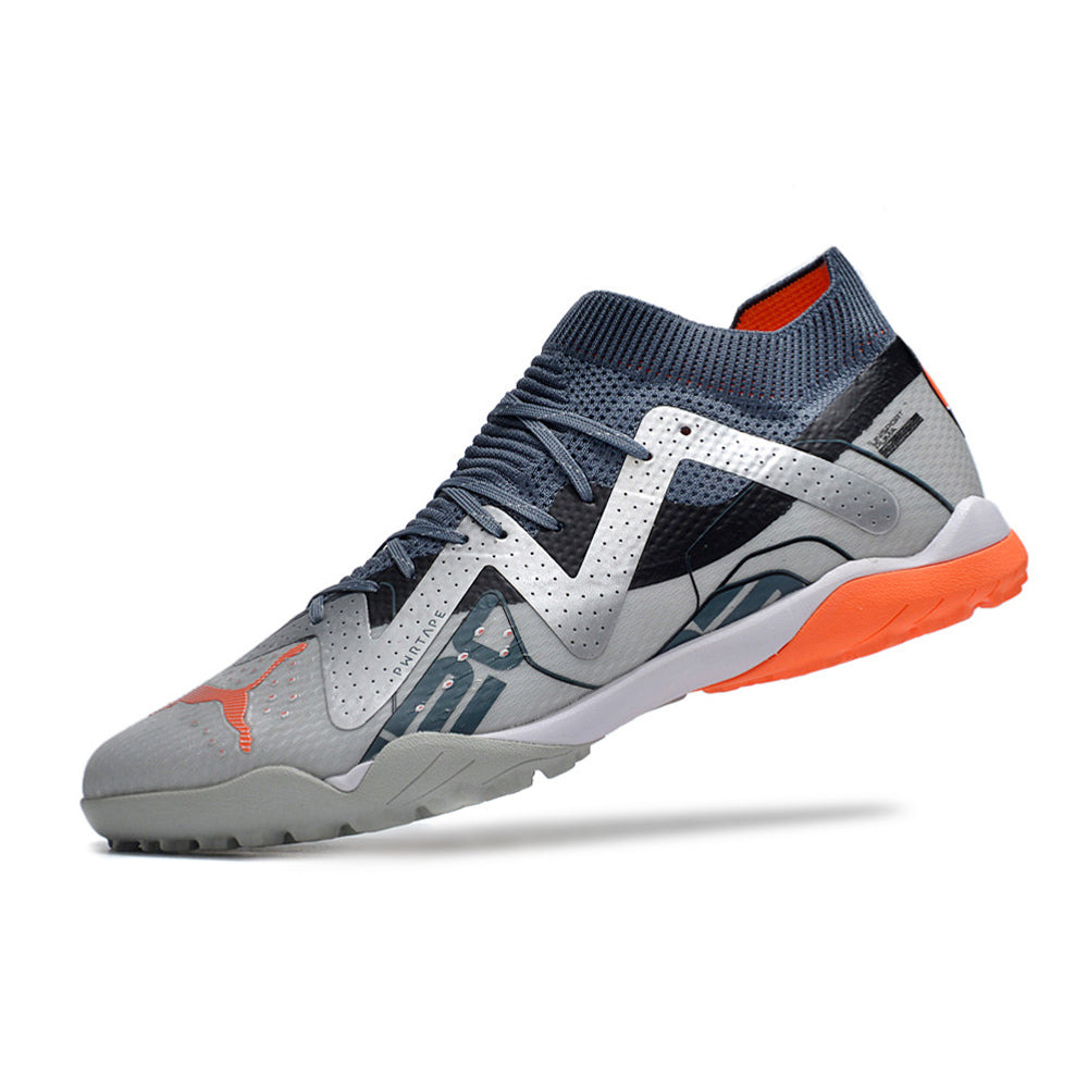 Chuteira Society Puma Future Ultimate TF Branca, Prata e Laranja 
