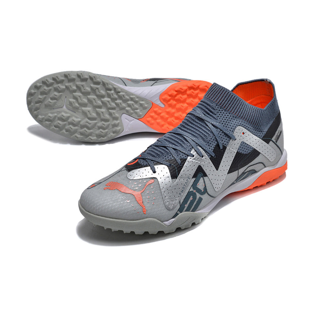 Chuteira Society Puma Future Ultimate TF Branca, Prata e Laranja 