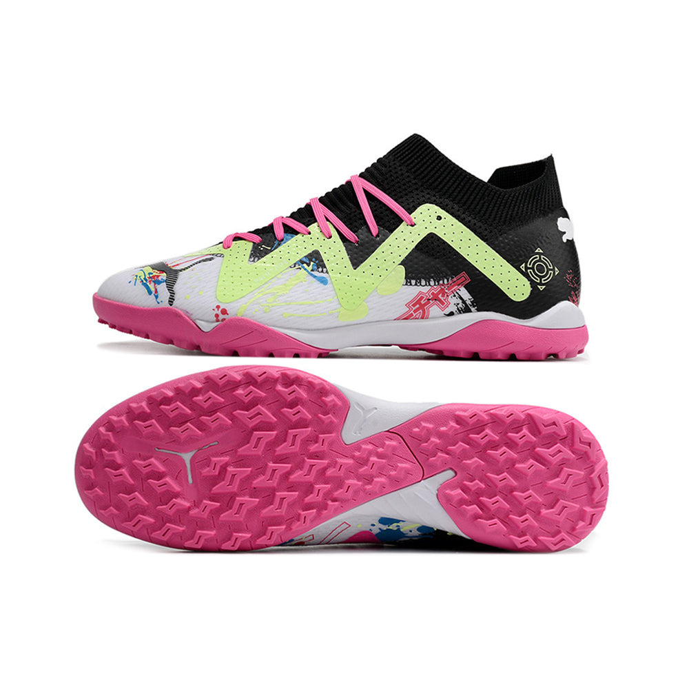 Chuteira Society Puma Future Ultimate TF Preta, Branca e Rosa 