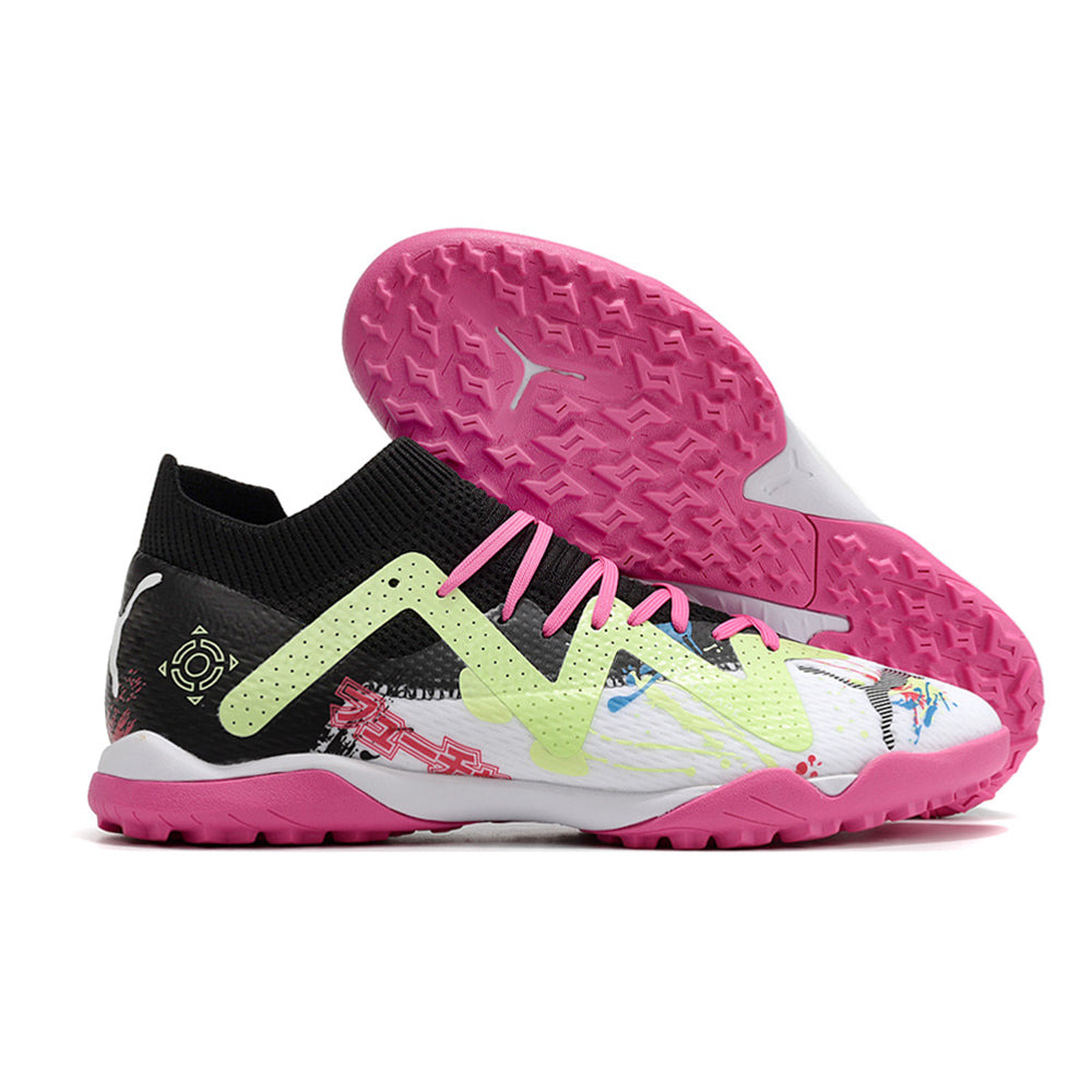 Chuteira Society Puma Future Ultimate TF Preta, Branca e Rosa 