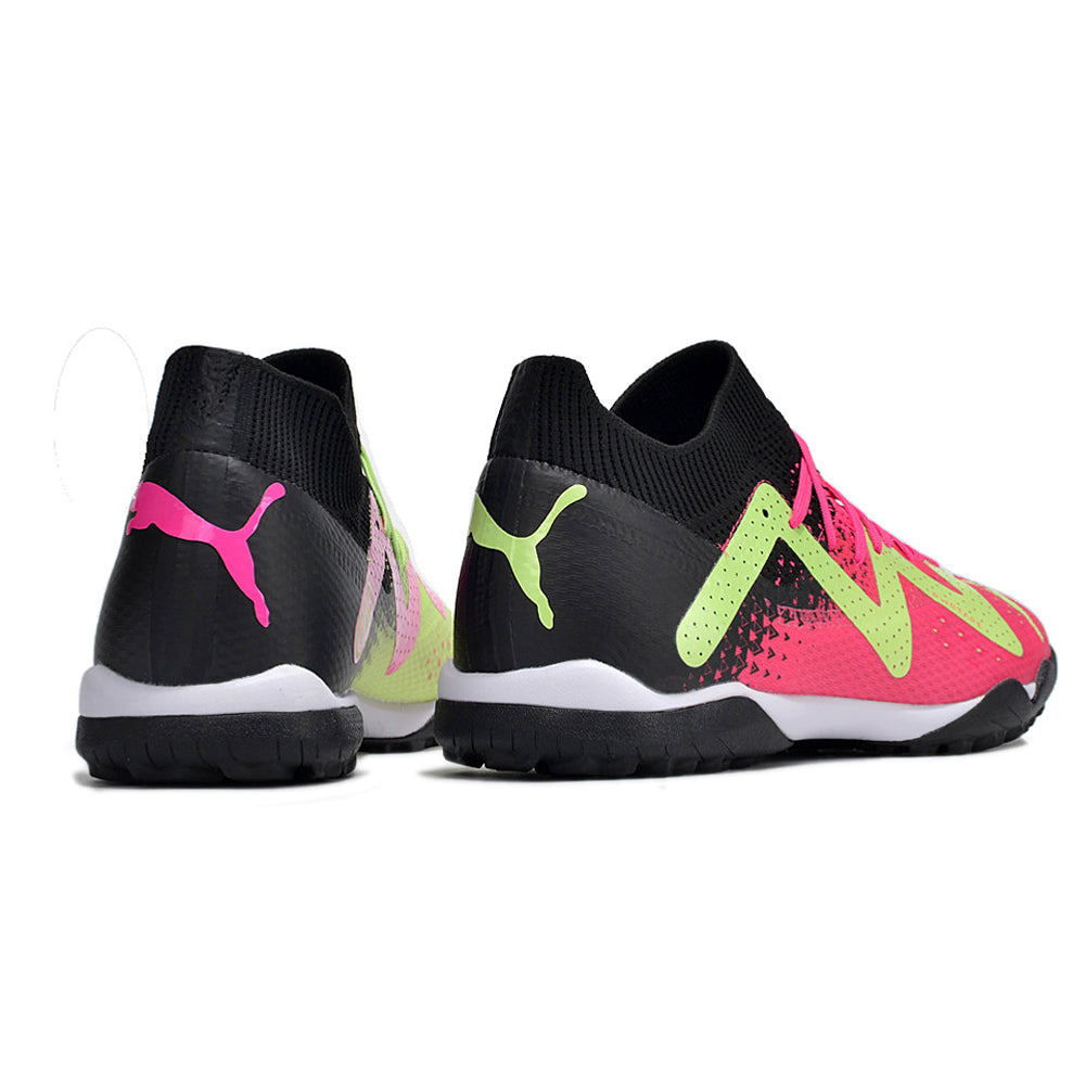 Chuteira Society Puma Future Ultimate TF Preta, Verde e Rosa 