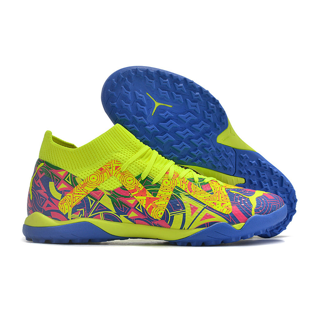 Chuteira Society Puma Future Ultimate TF Verde, Rosa e Azul 