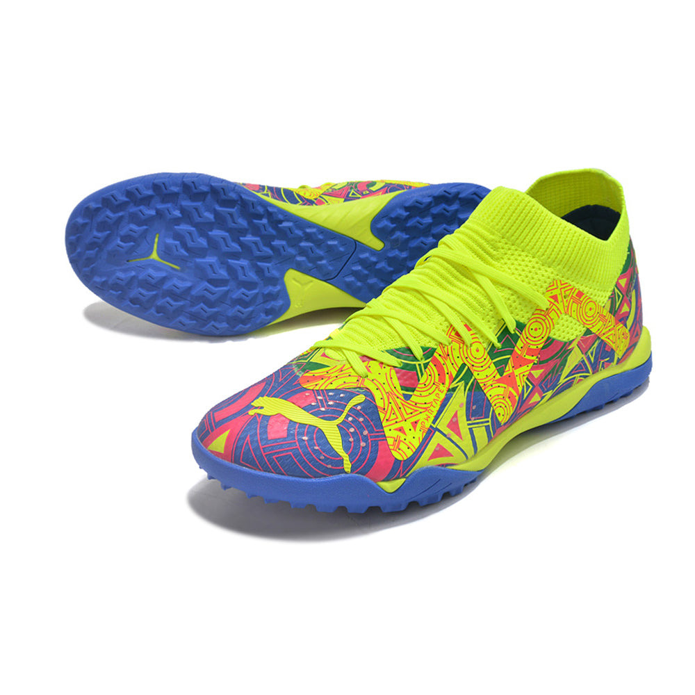 Chuteira Society Puma Future Ultimate TF Verde, Rosa e Azul 