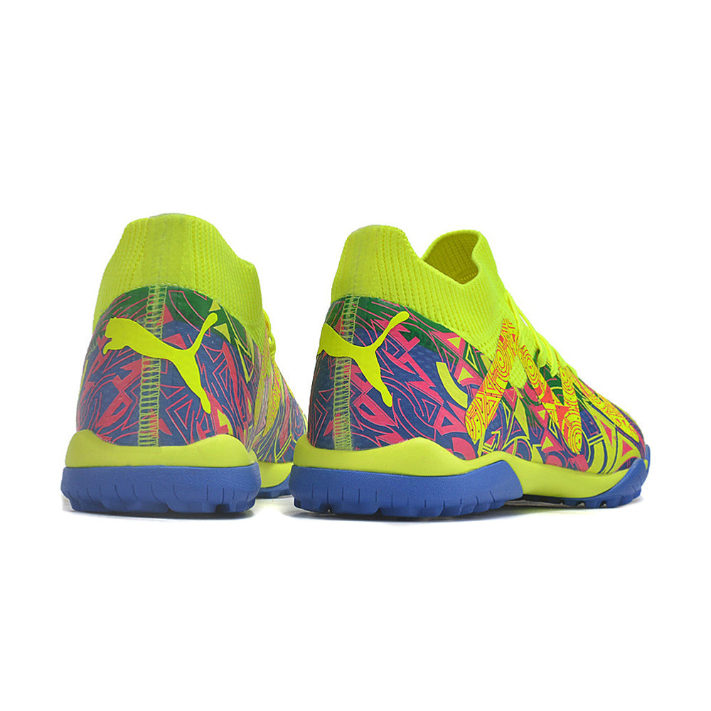 Chuteira Society Puma Future Ultimate TF Verde, Rosa e Azul 