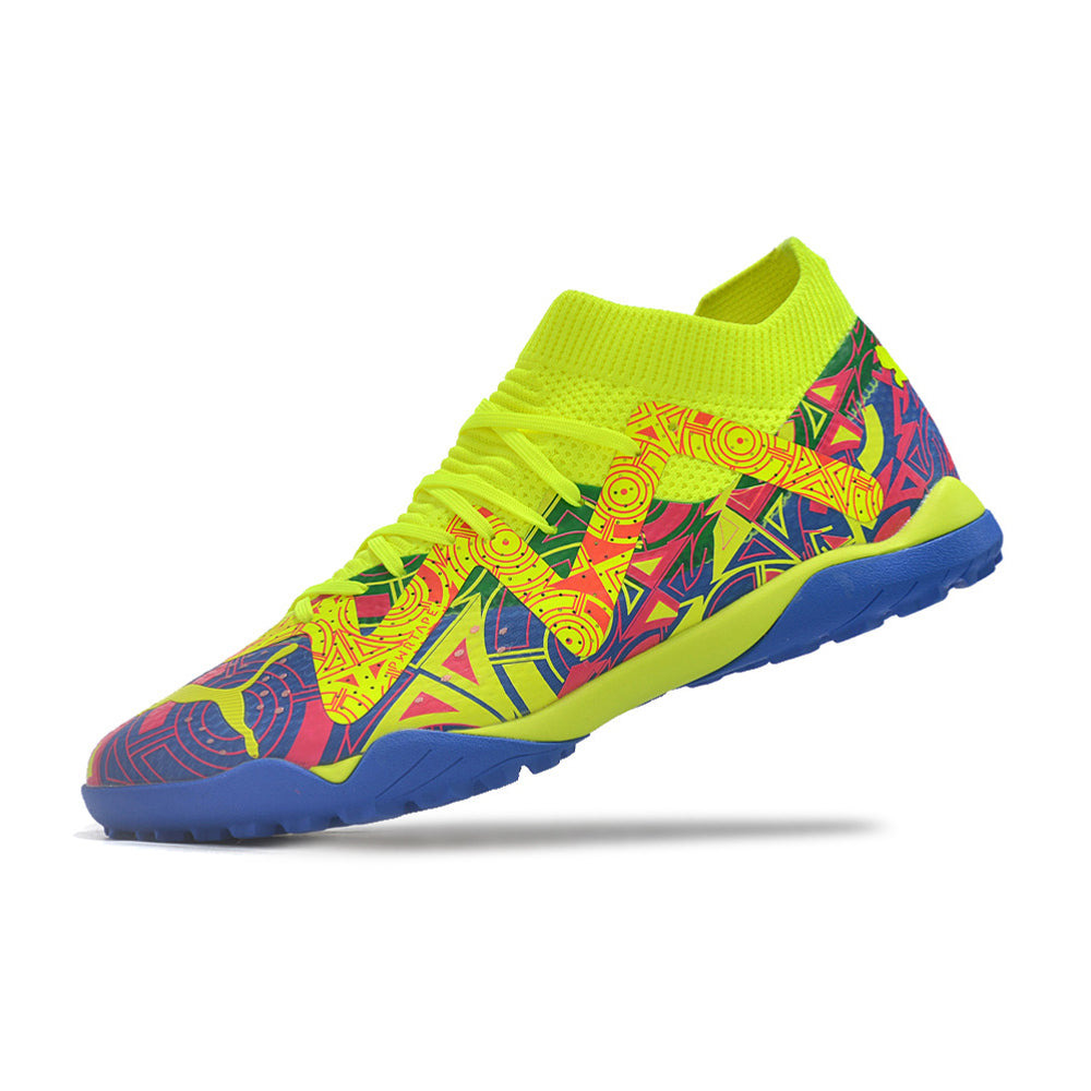 Chuteira Society Puma Future Ultimate TF Verde, Rosa e Azul 