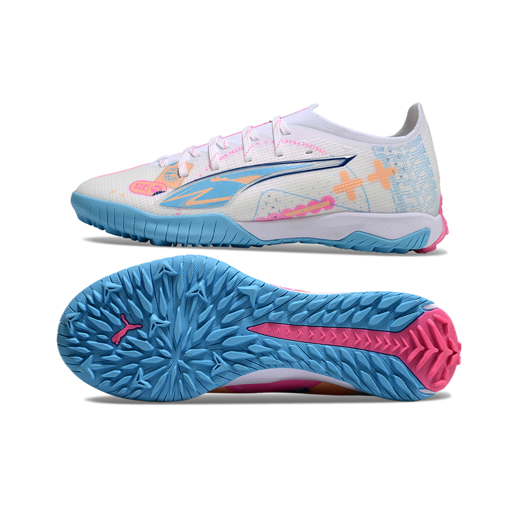 Chuteira Society Puma Ultra 5 Ultimate TF Branca e Azul 