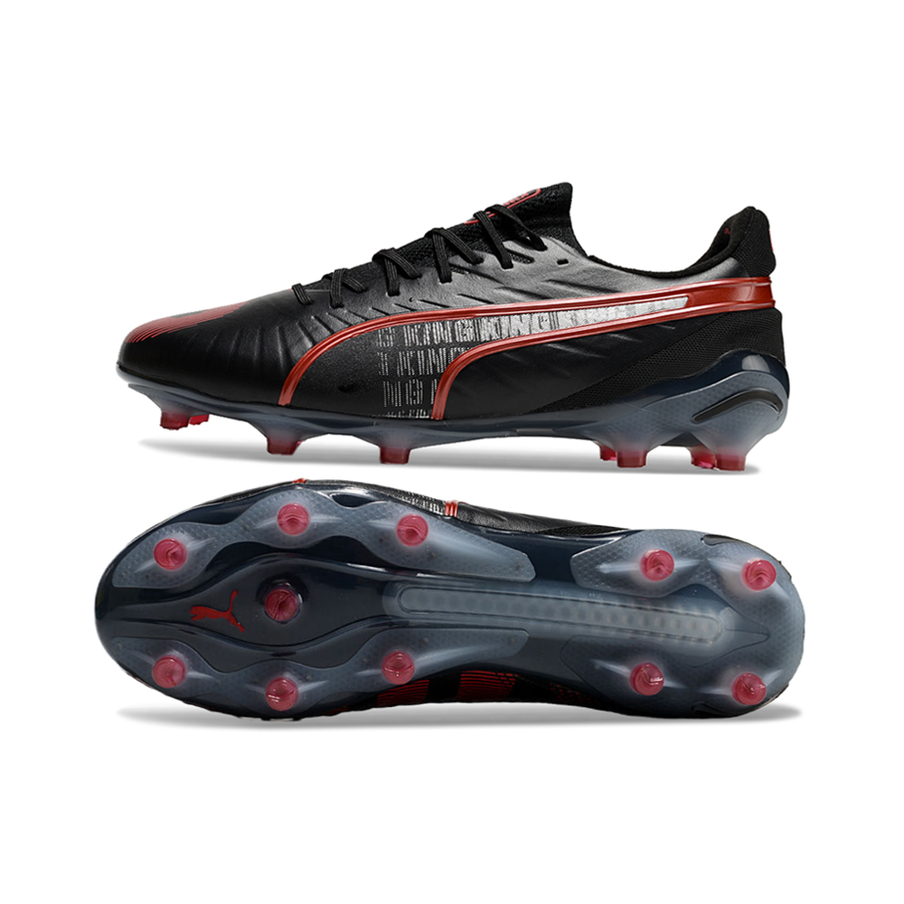 Chuteira Campo Puma King Ultimate FG Preta e Vermelha 
