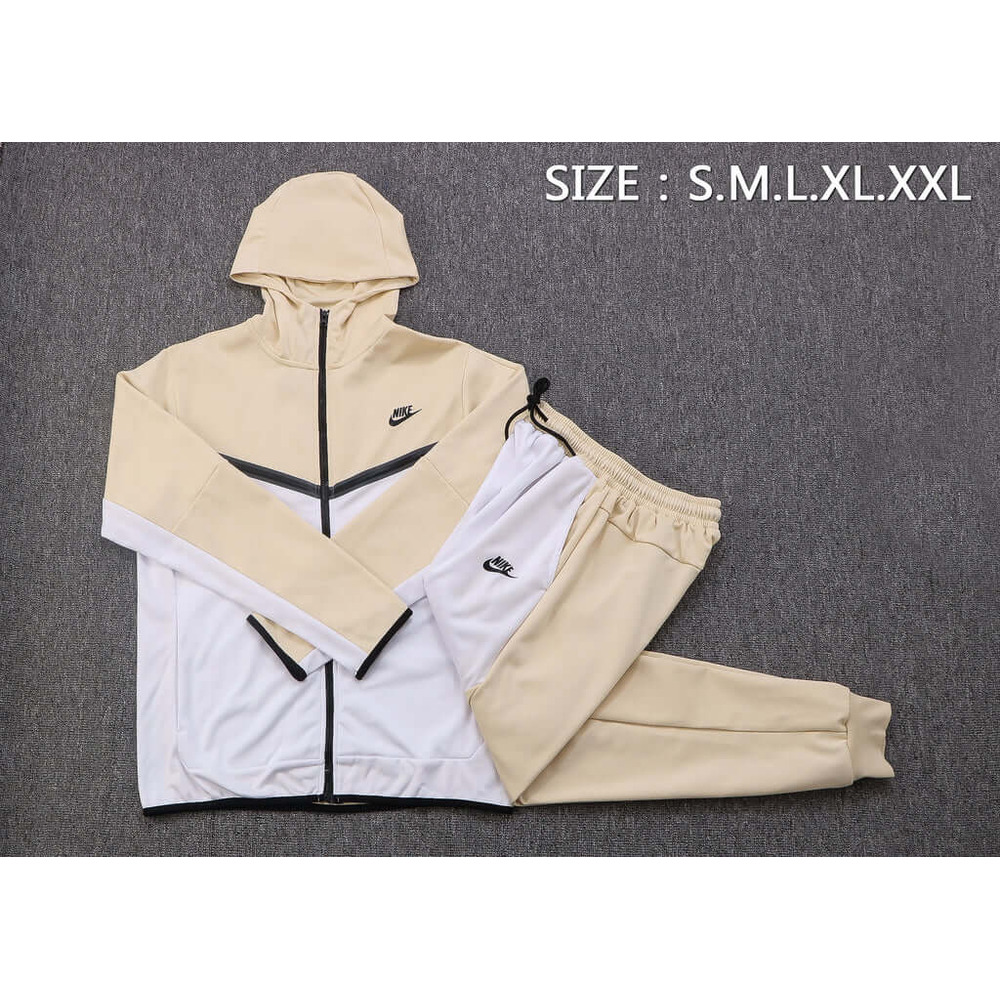 Conjunto de Moletom Nike Sportswear Tech Fleece com Touca Bege e Branco