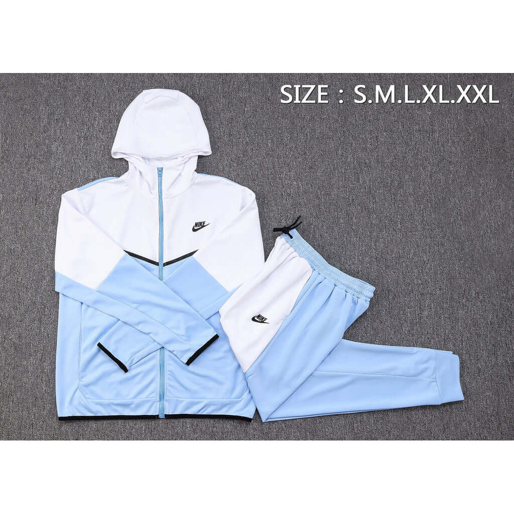 Conjunto de Moletom Nike Sportswear Tech Fleece com Touca Branco e Azul