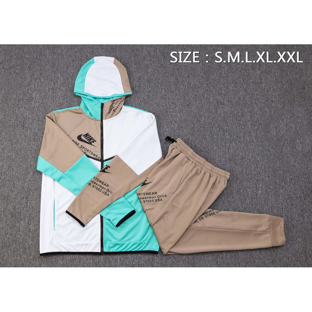 Conjunto de Moletom Nike Sportswear Tech Fleece com Touca Branco, Marrom e Verde