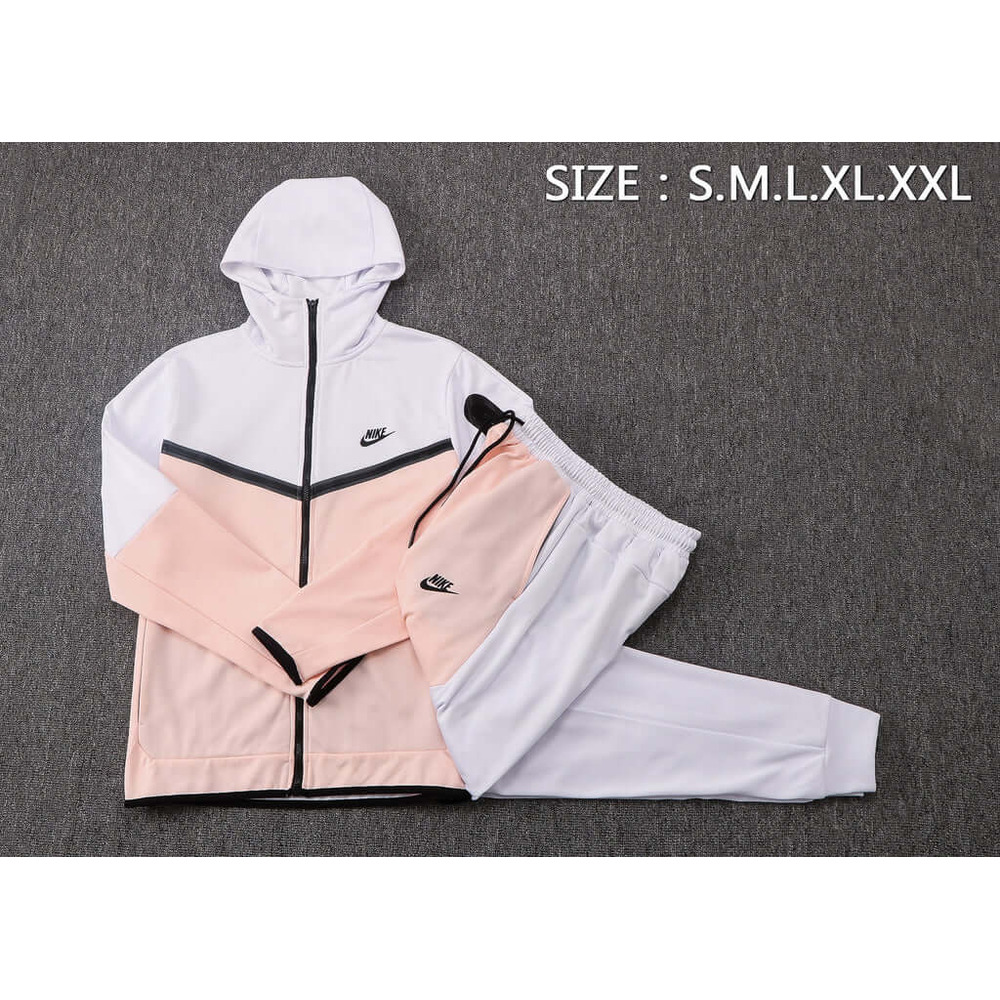 Conjunto de Moletom Nike Sportswear Tech Fleece com Touca Branco, Rosa e Cinza