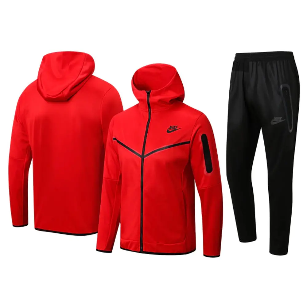 Conjunto de Moletom Nike Sportswear Tech Fleece com Touca Vermelho e Preto