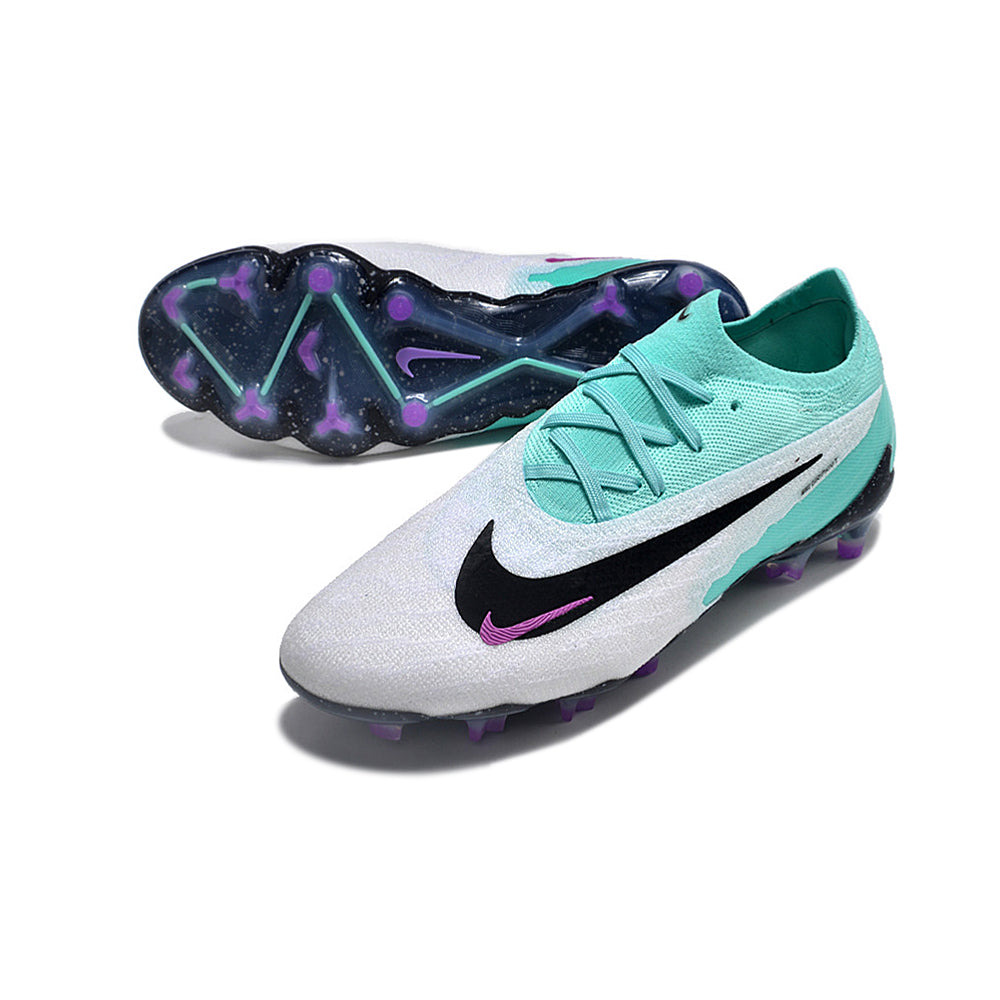 ﻿Chuteira Campo Nike Phantom GX Elite FG Branca, Verde e Roxa 