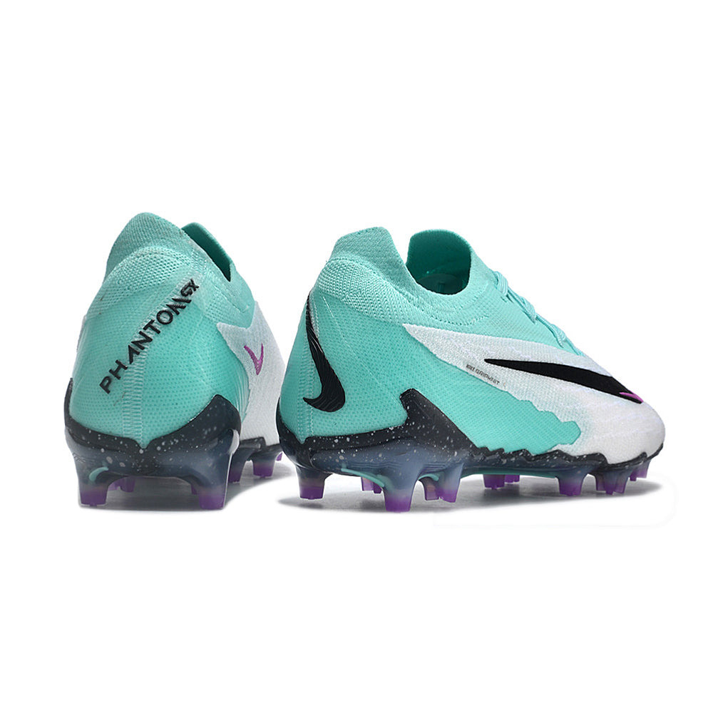 ﻿Chuteira Campo Nike Phantom GX Elite FG Branca, Verde e Roxa 
