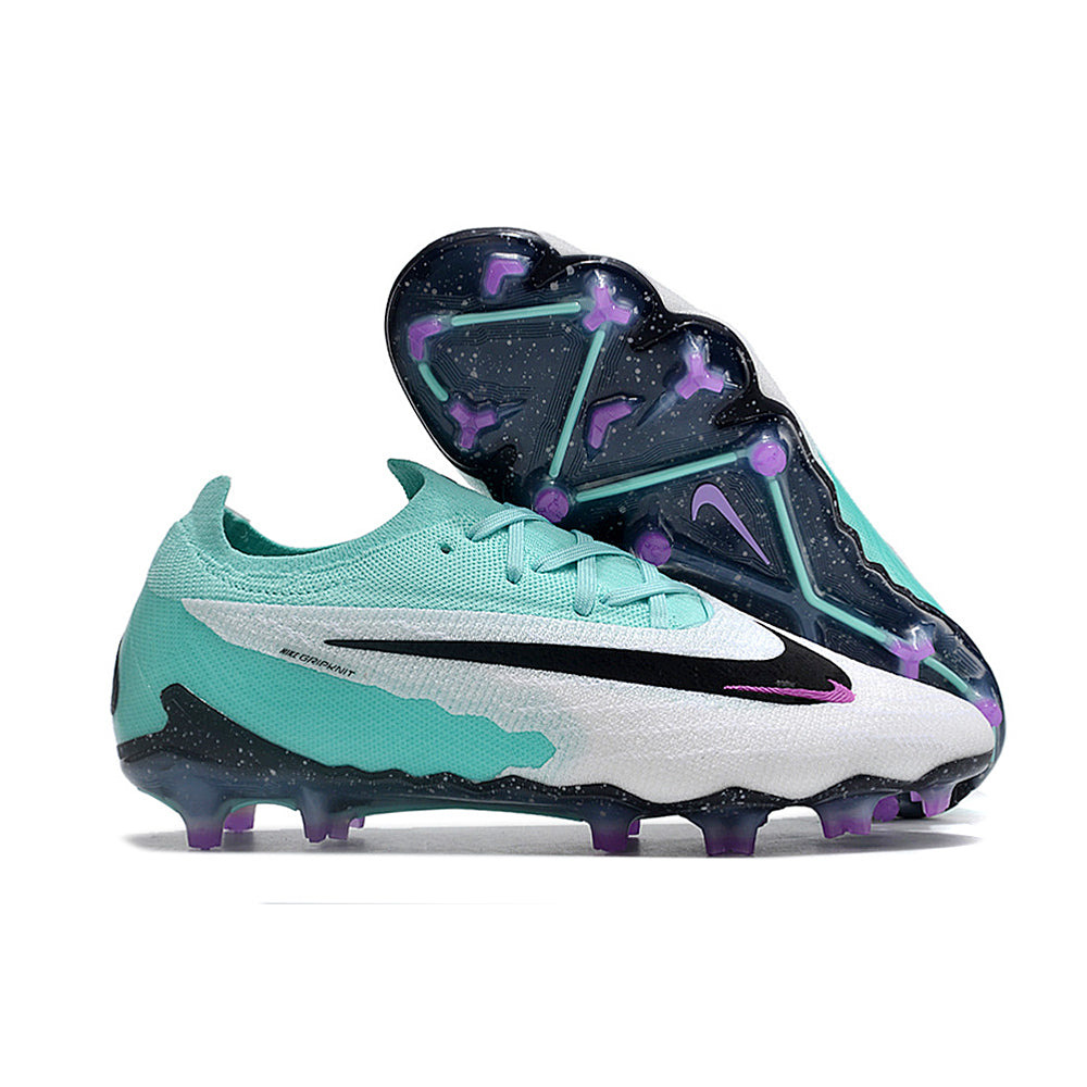 ﻿Chuteira Campo Nike Phantom GX Elite FG Branca, Verde e Roxa 