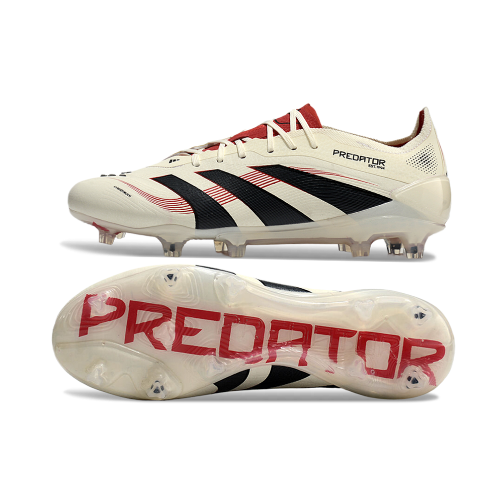 Chuteira Campo Adidas Predator Elite FG Bege e Vermelha