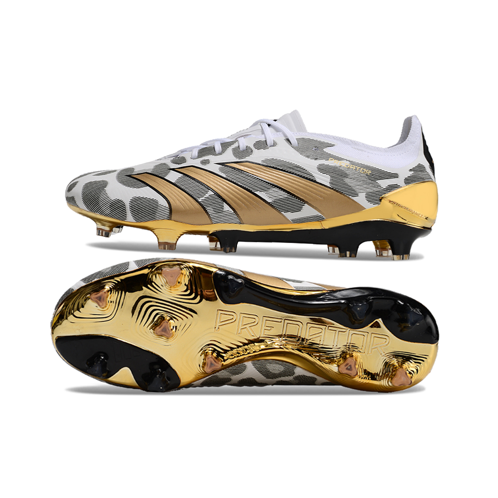 Chuteira Campo Adidas Predator Elite FG Branca e Dourada 