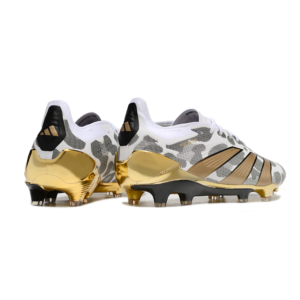 Chuteira Campo Adidas Predator Elite FG Branca e Dourada 
