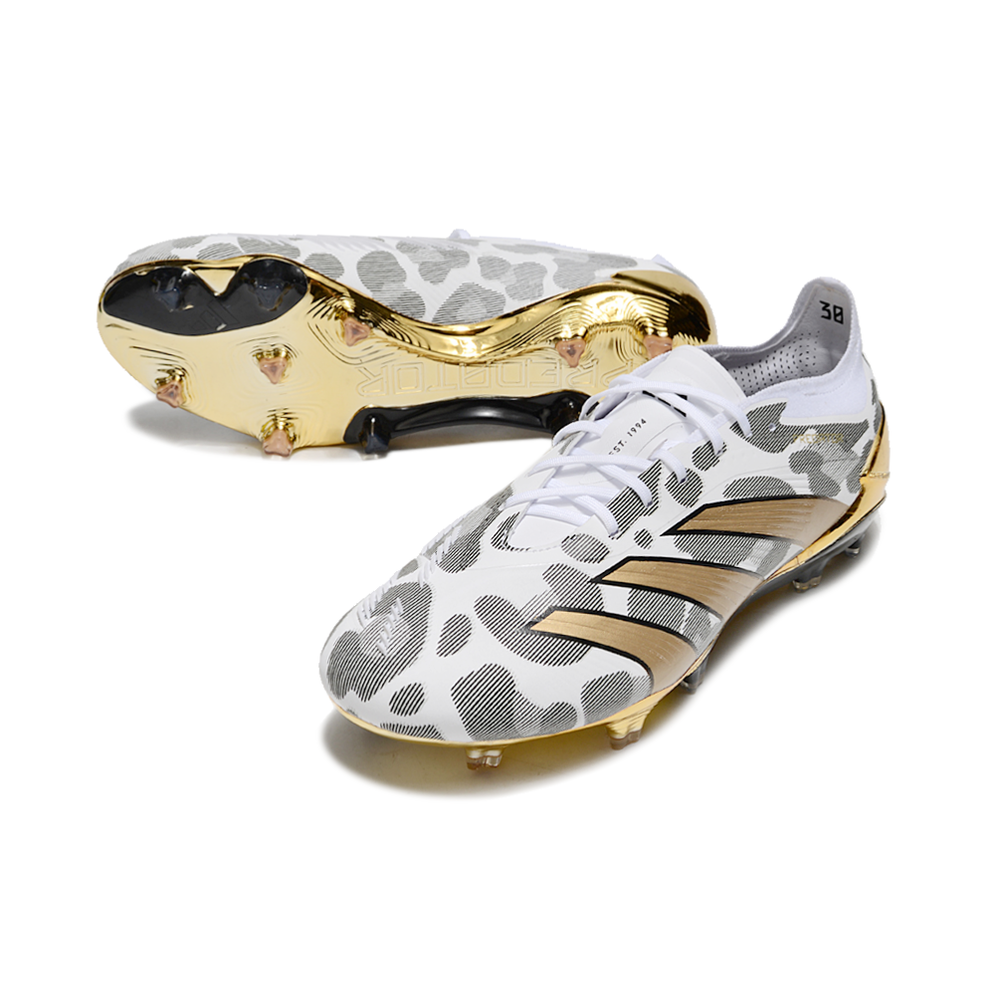 Chuteira Campo Adidas Predator Elite FG Branca e Dourada 
