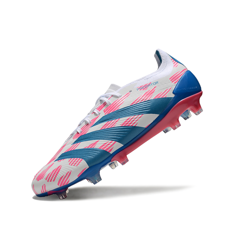 Chuteira Campo Adidas Predator Elite FG Branca, Azul e Rosa 