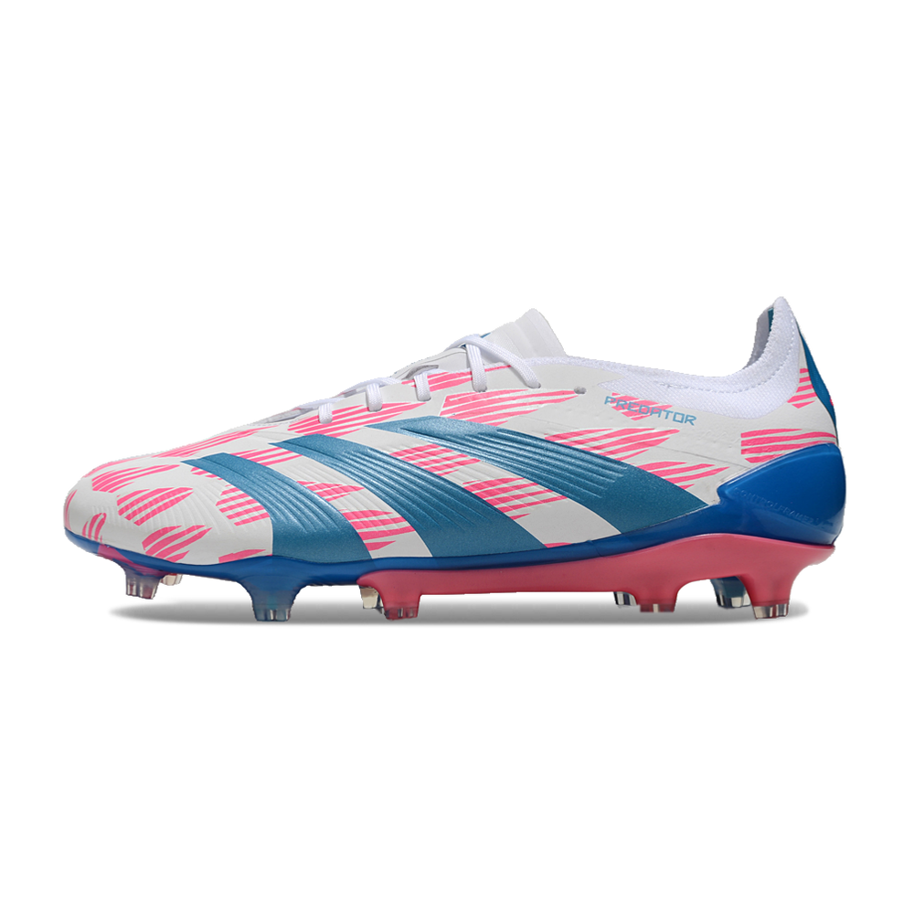 Chuteira Campo Adidas Predator Elite FG Branca, Azul e Rosa 