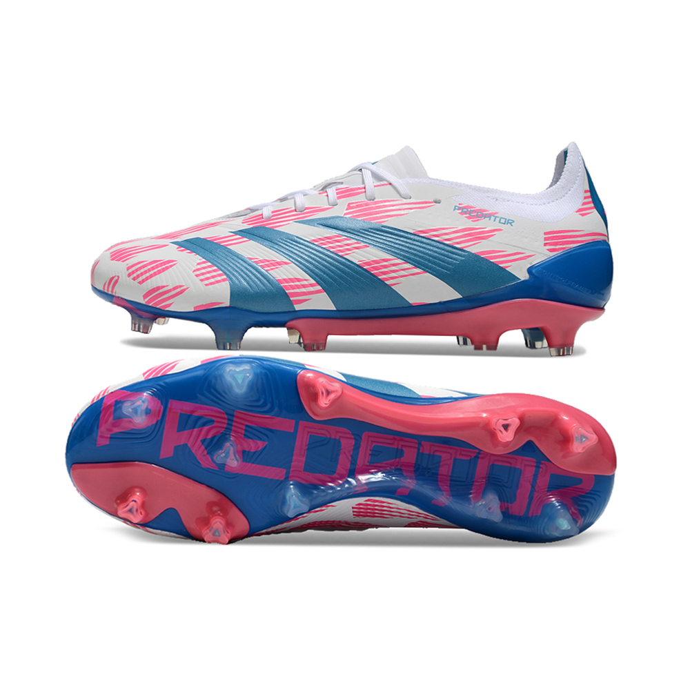 Chuteira Campo Adidas Predator Elite FG Branca, Azul e Rosa 