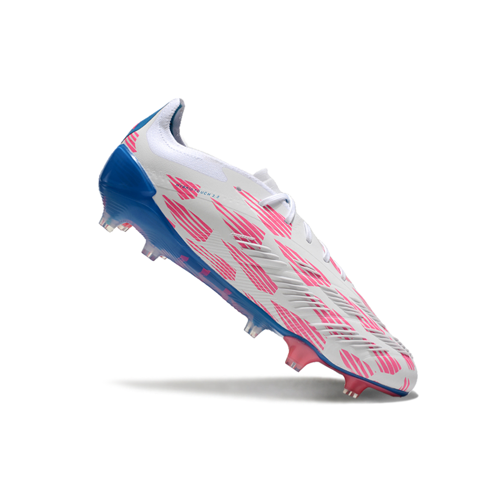 Chuteira Campo Adidas Predator Elite FG Branca, Azul e Rosa 