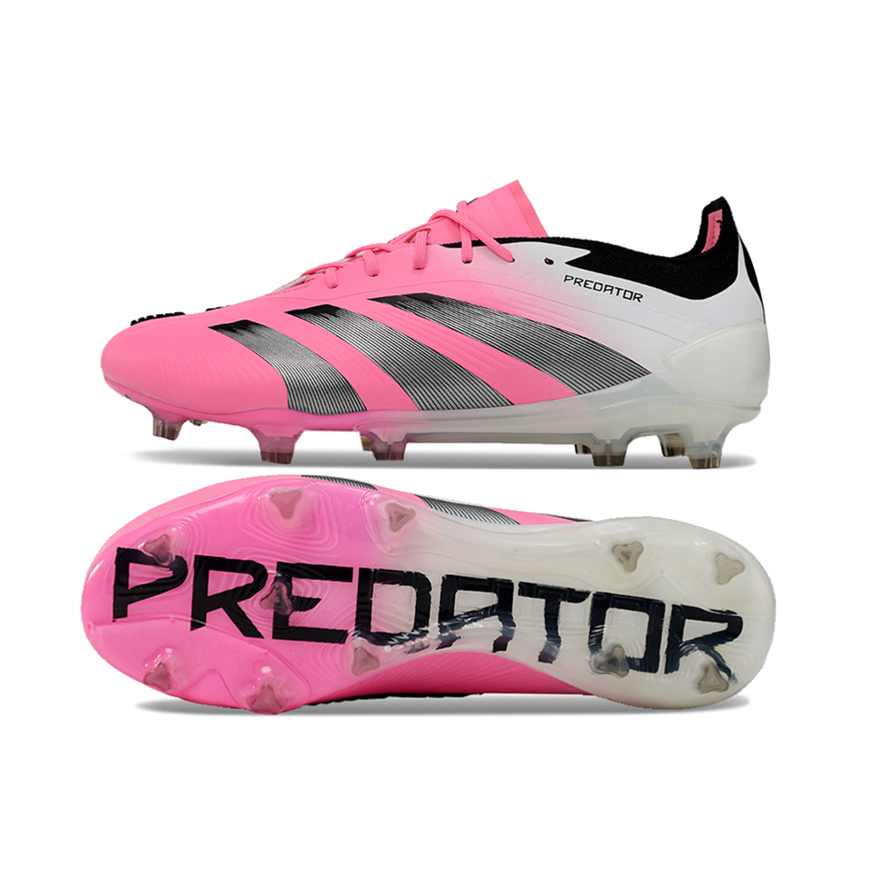 Chuteira Campo Adidas Predator Elite FG Branca, Rosa e Preto