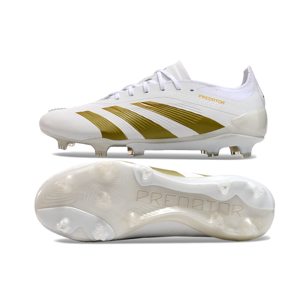 Chuteira Campo Adidas Predator Elite FG Branco e Dourado