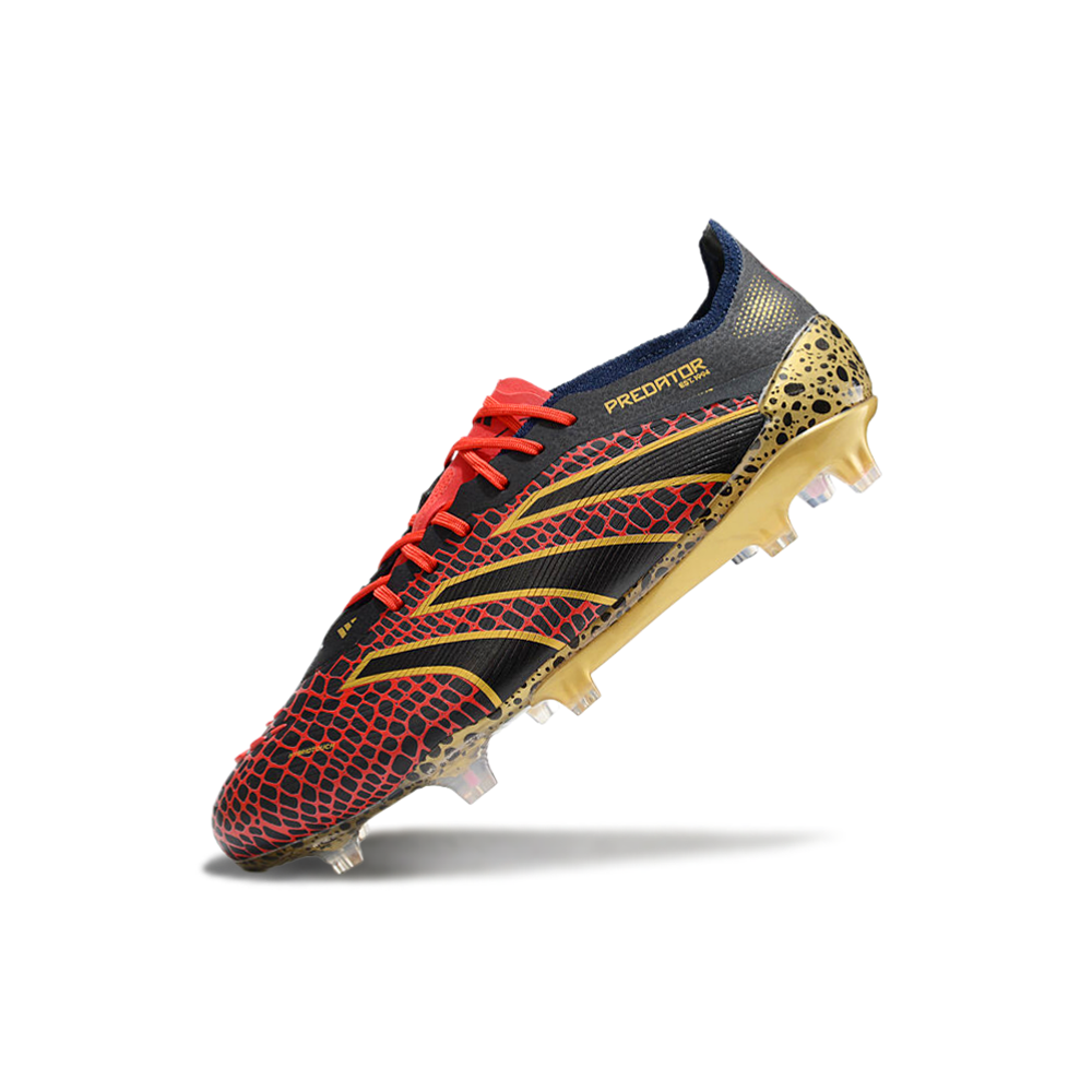 Chuteira Campo Adidas Predator Elite FG Preta, Vermelha e Dourado