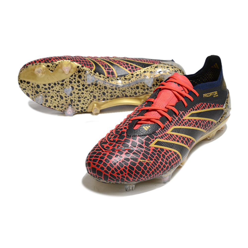 Chuteira Campo Adidas Predator Elite FG Preta, Vermelha e Dourado