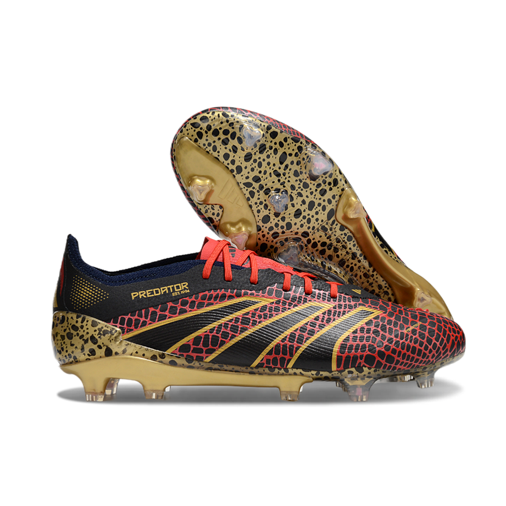 Chuteira Campo Adidas Predator Elite FG Preta, Vermelha e Dourado