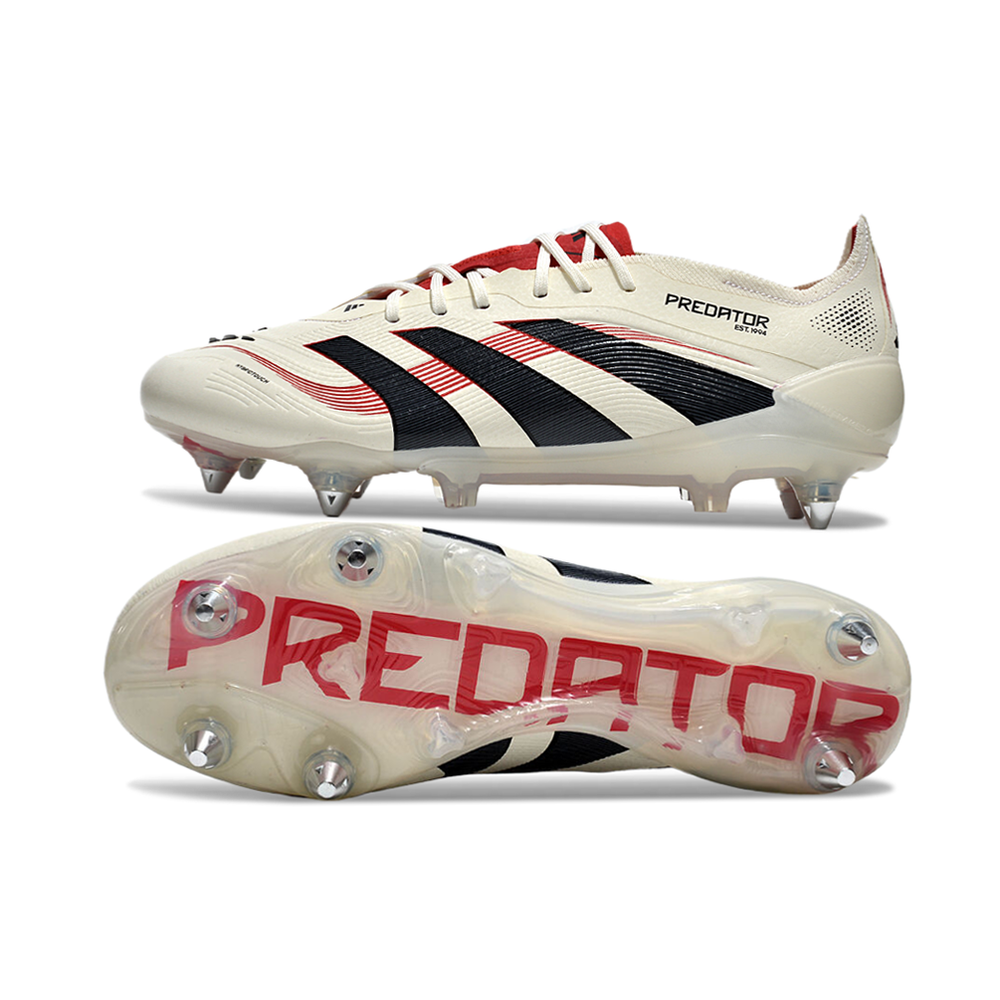 Chuteira Campo Adidas Predator Elite FT 30 Ponta de Aluminio Bege, Vermelha e Preta