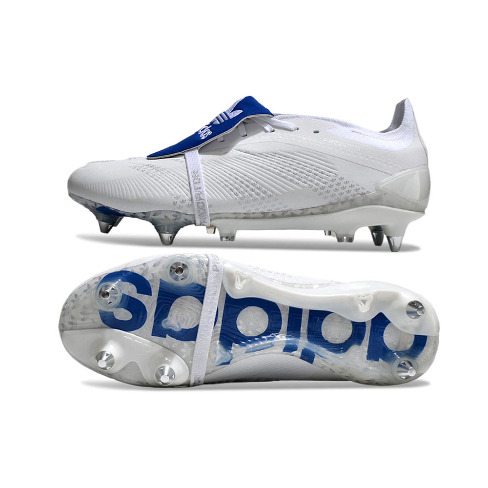 Chuteira Campo Adidas Predator Elite FT 30 Ponta de Aluminio Branca e Azul 