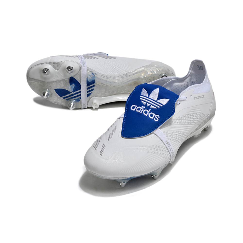 Chuteira Campo Adidas Predator Elite FT 30 Ponta de Aluminio Branca e Azul 