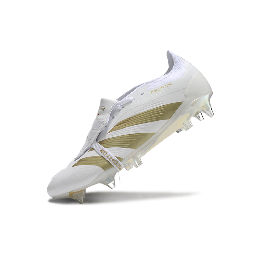 Chuteira Campo Adidas Predator Elite FT 30 Ponta de Aluminio Branca e Dourada 