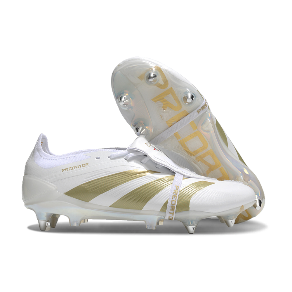 Chuteira Campo Adidas Predator Elite FT 30 Ponta de Aluminio Branca e Dourada 