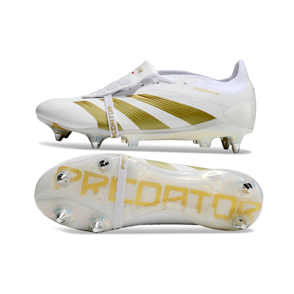Chuteira Campo Adidas Predator Elite FT 30 Ponta de Aluminio Branca e Dourada 