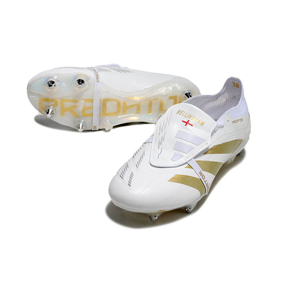 Chuteira Campo Adidas Predator Elite FT 30 Ponta de Aluminio Branca e Dourada 