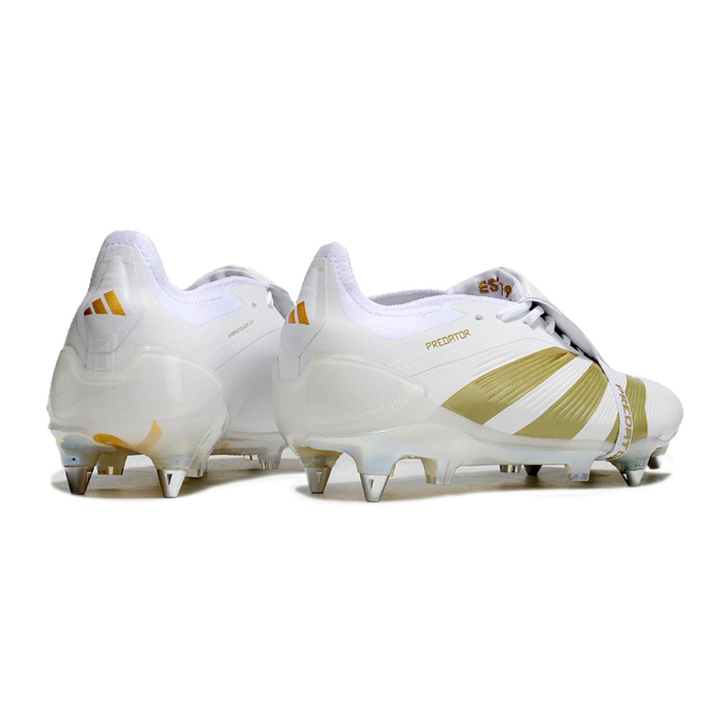 Chuteira Campo Adidas Predator Elite FT 30 Ponta de Aluminio Branca e Dourada 