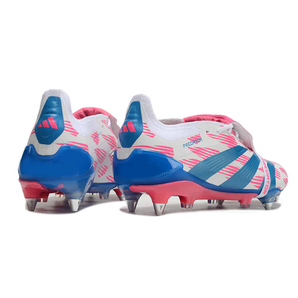Chuteira Campo Adidas Predator Elite FT 30 Ponta de Aluminio Branca, Azul e Rosa 