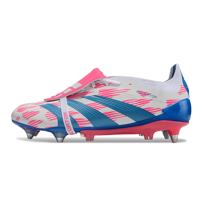 Chuteira Campo Adidas Predator Elite FT 30 Ponta de Aluminio Branca, Azul e Rosa 
